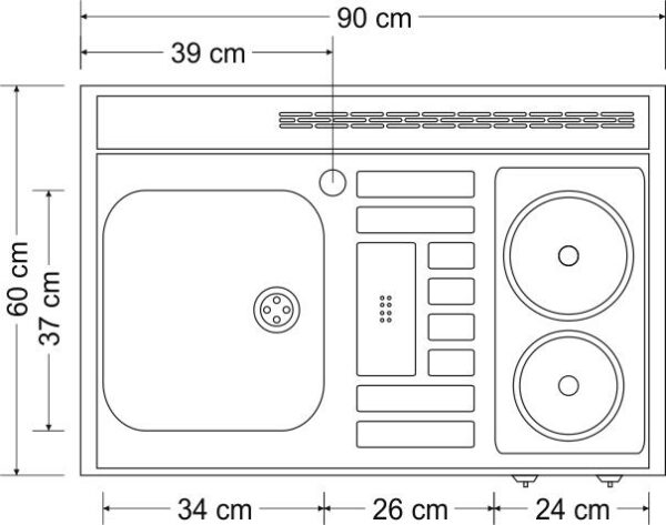 Abmessungen Arbeitsfläche MK 90 Kitchenline