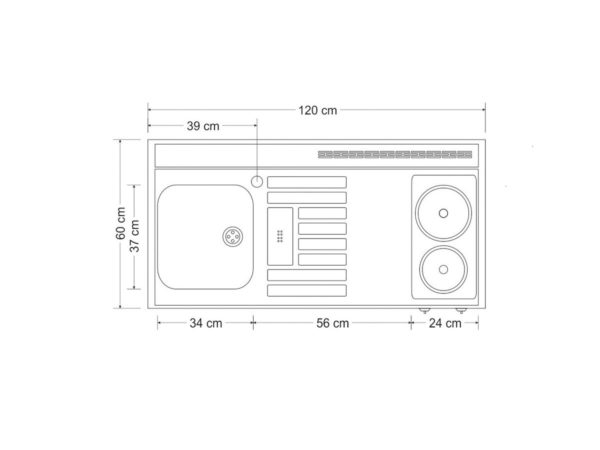Abmessung Stengel Miniküche Kitchenline MK 120 mit Kühlschrank