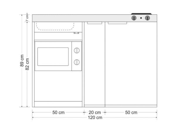 Abmessungen Miniküche MKM 120 A Arbeitsfläche