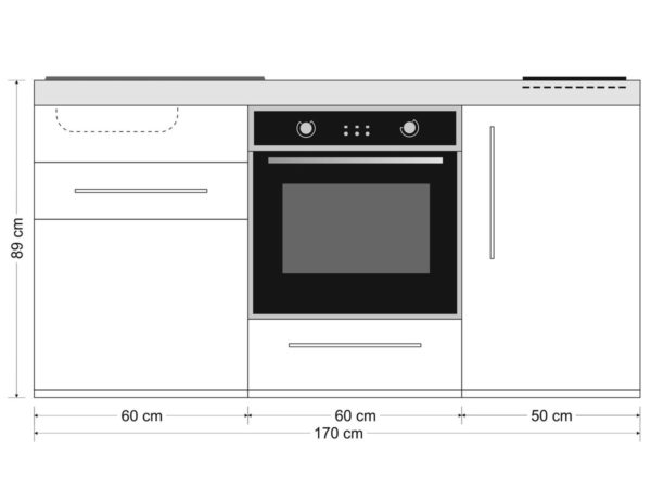 Abmessungen Stengel Miniküche MPB 170 mit Kühlschrank & Backofen