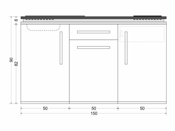 Abmessungen Stengel Miniküche Designline MD 150 weiß