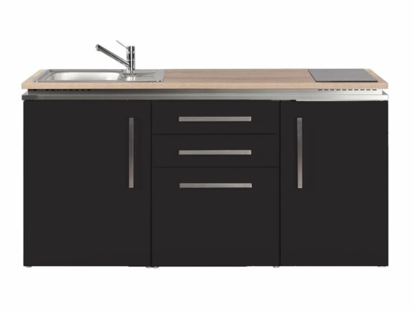 Metallküche Stengel MDM 170 Designline schwarz mit Kühlschrank