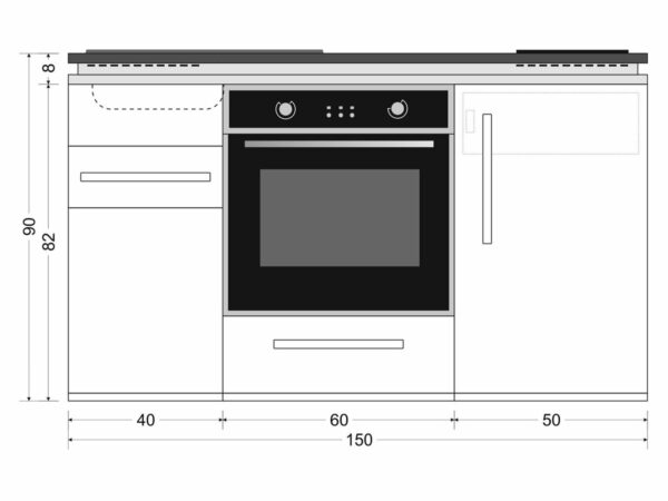 Frontansicht Abmessungen Designline MDB 150 Stengel