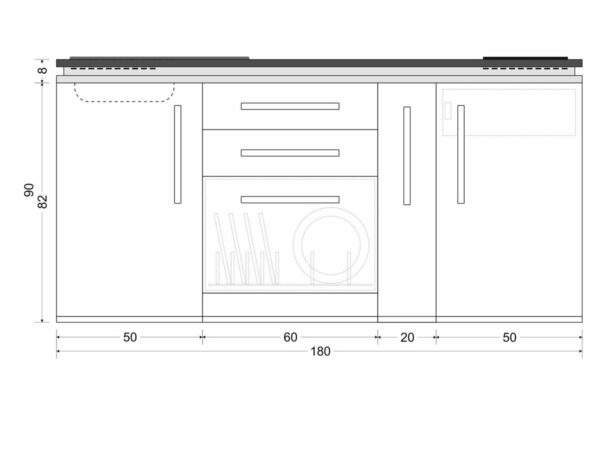 Abmessungen Miniküche Designline MDGS 180 A